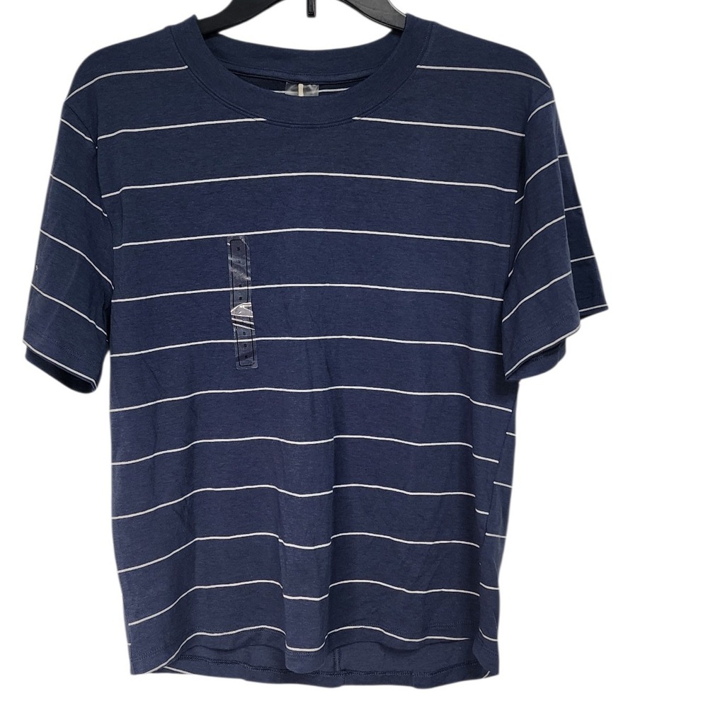 Calia‎  Navy White Stripe Button Neck T Shirt Size S Cotton Blend